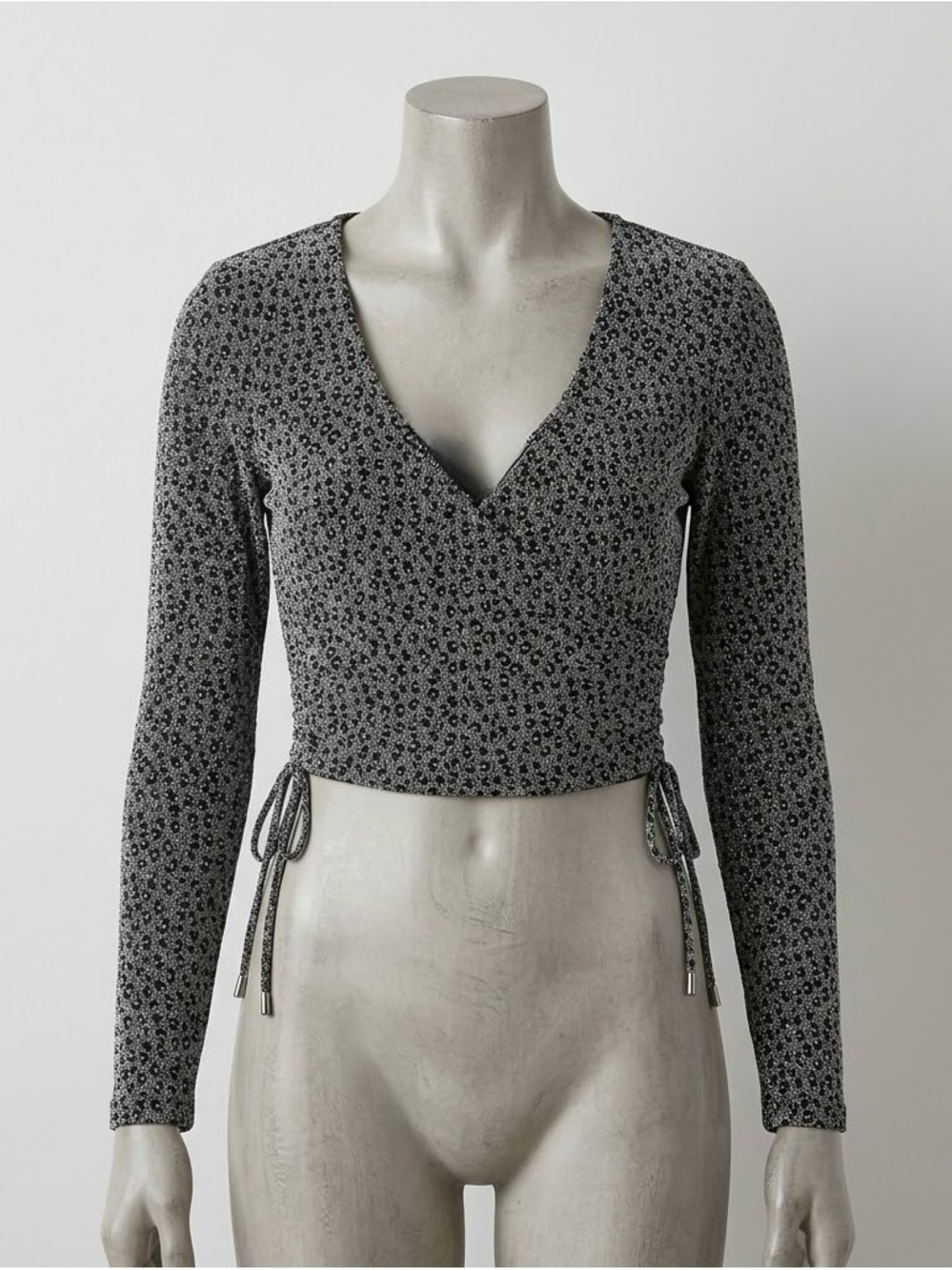Superdown Silver Syna Ruched Crop Top Size XS Leopard Print Metallic Festival